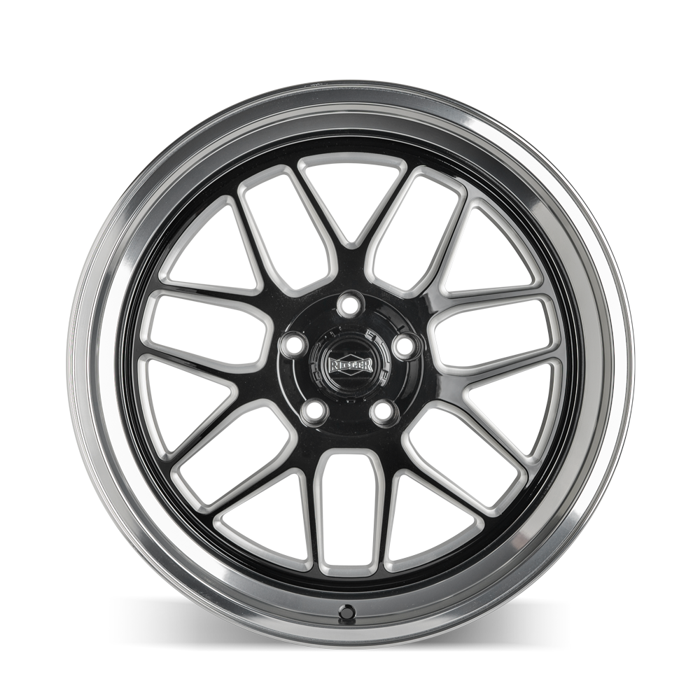 Ridler Wheels 611 18x9.5 5x114.3 0mm Gloss Black Milled with Diamond Cut Lip Wheel 611-8965GBMD