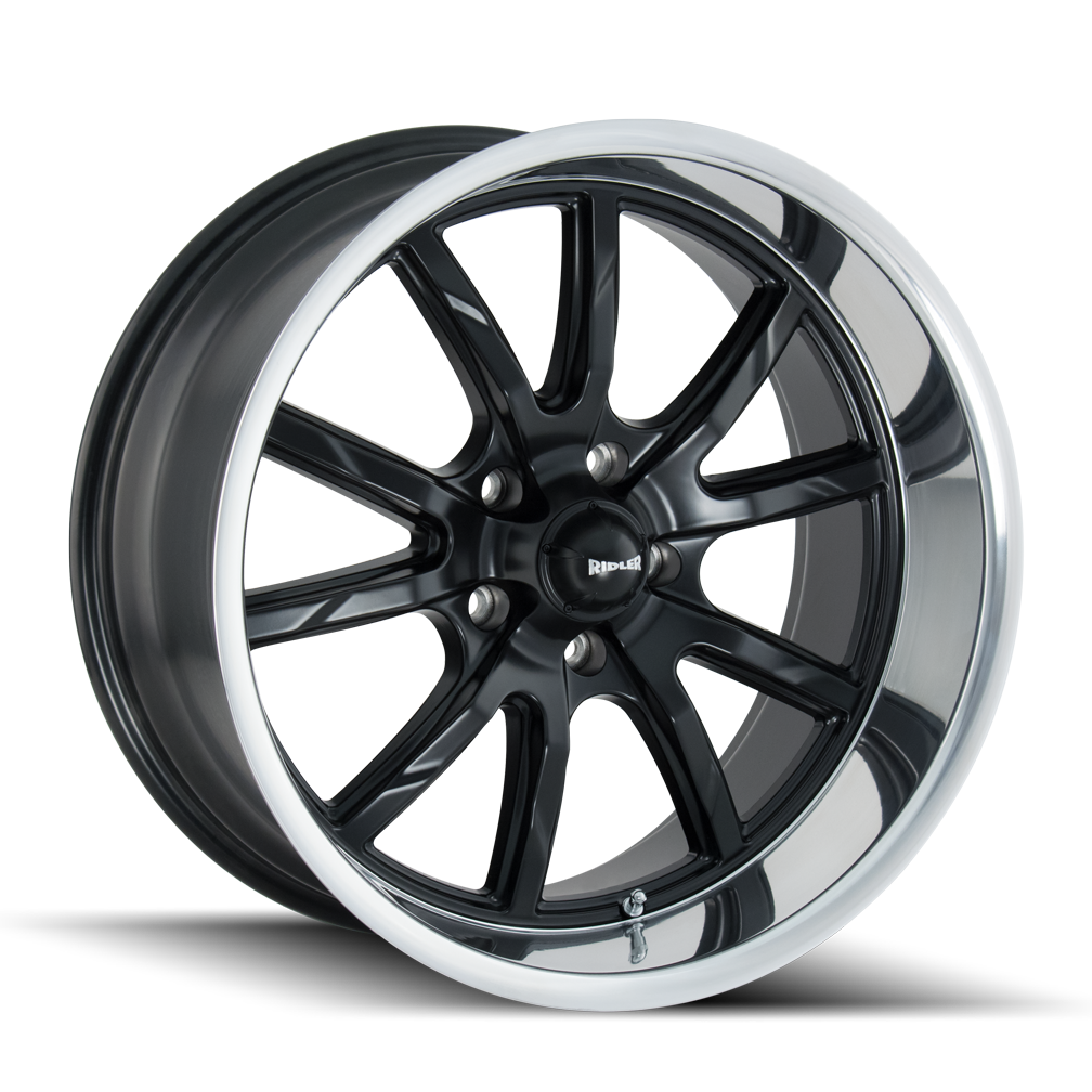 Ridler Wheels 650 18x9.5 5x114.3 0mm Matte Black with Polished Lip Wheel 650-8965MB
