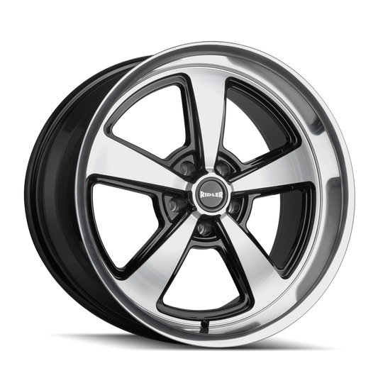 Ridler Wheels 652 17x8 5x114.3 0mm Gloss Black Milled with Diamond Cut Face and Lip Wheel 652-7865GBD