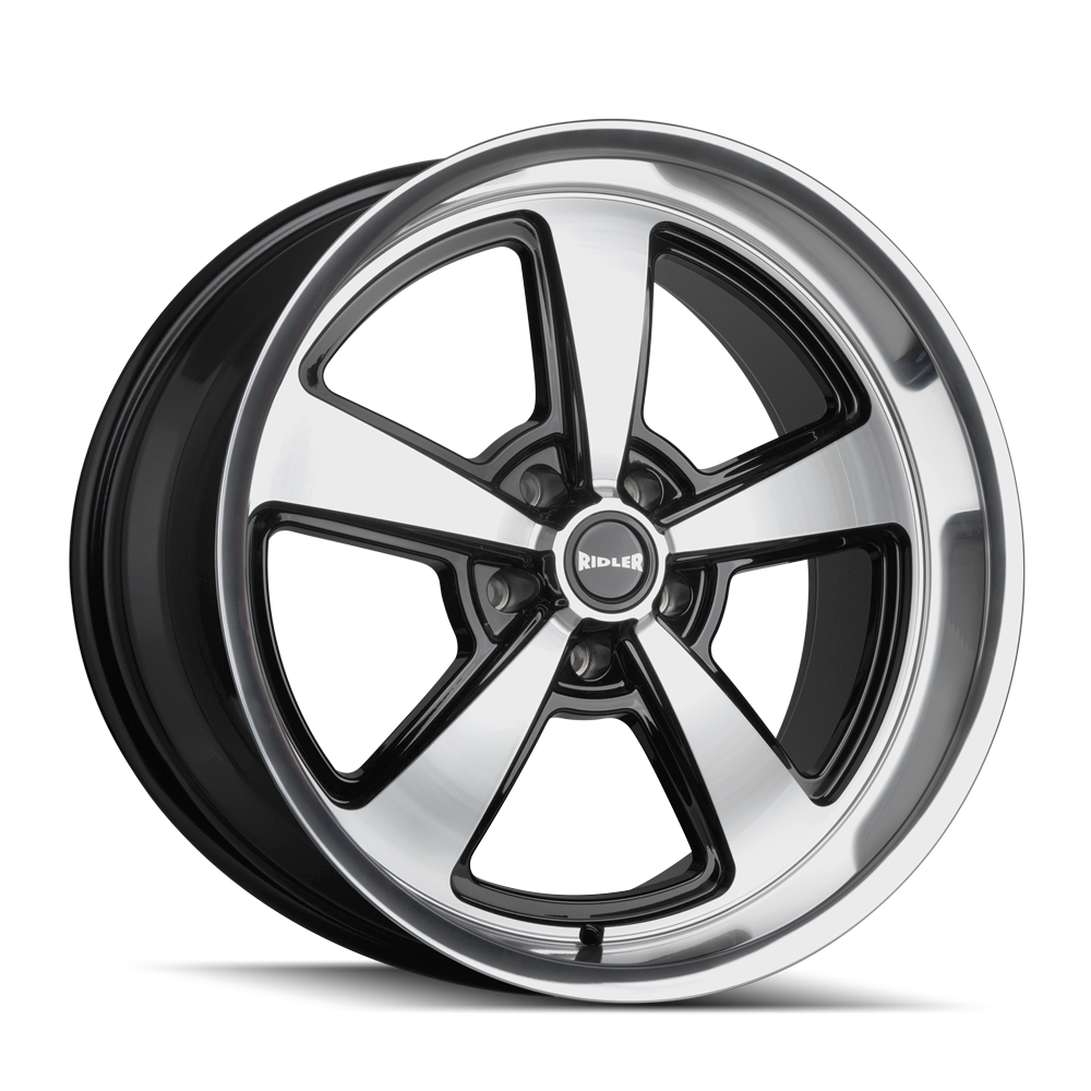 Ridler Wheels 652 18x9.5 5x120.65 0mm Gloss Black Milled with Diamond Cut Face and Lip Wheel 652-8961GBD