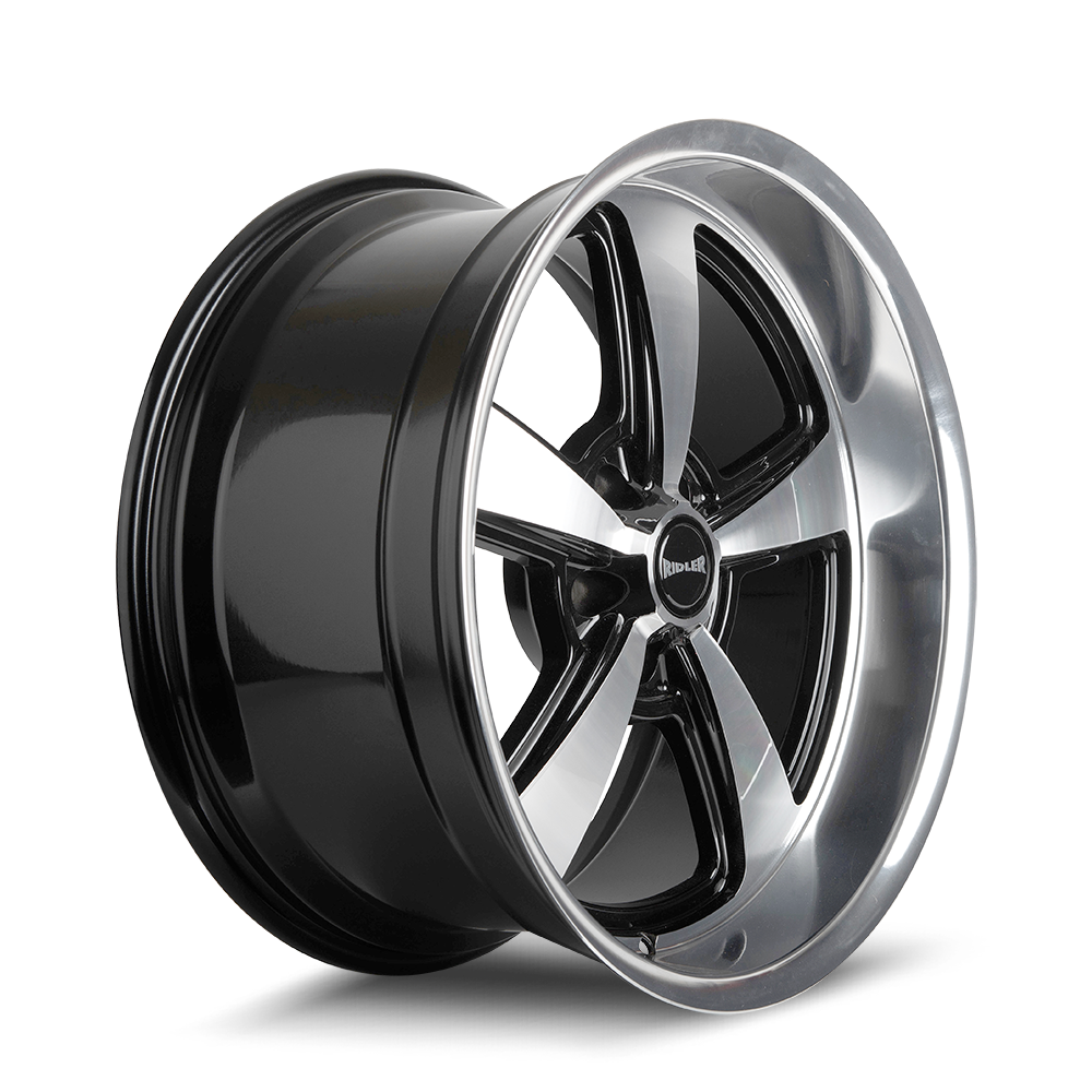 Ridler Wheels 652 18x9.5 5x120.65 0mm Gloss Black Milled with Diamond Cut Face and Lip Wheel 652-8961GBD