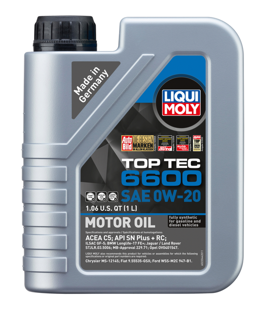 LIQUI MOLY 1L Top Tec 6600 Motor Oil SAE 0W-20 (22044) - Pack of 6