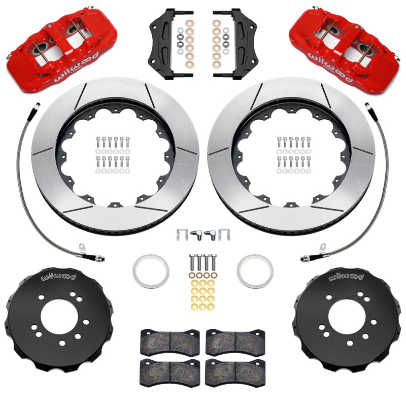 Wilwood 95-98 Nissan Skyline Aerolite 6R Front BBK w/ 14.00in Slotted Rotors & Flexlines - Red - #140-18254-R