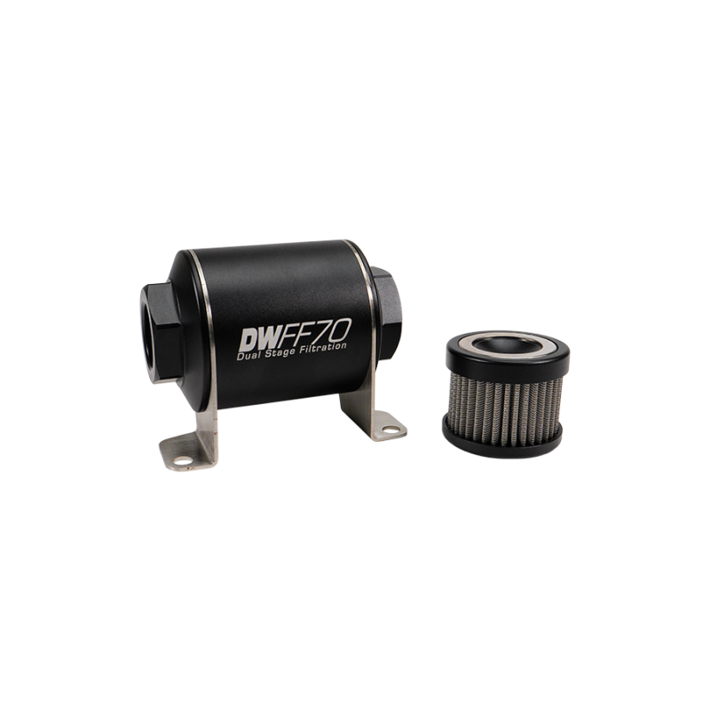 DeatschWerks Stainless Steel 10AN 10 Micron Universal Inline Fuel Filter Housing Kit (70mm)