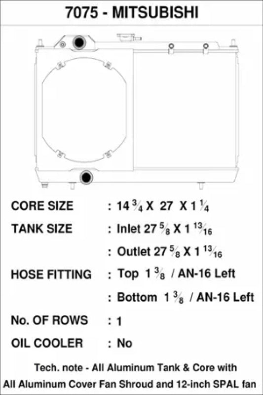 CSF 7075 Radiator w/ 12in Fan & Shroud/ -16AN & Slip for 96-07 Mitsubishi Evo 4