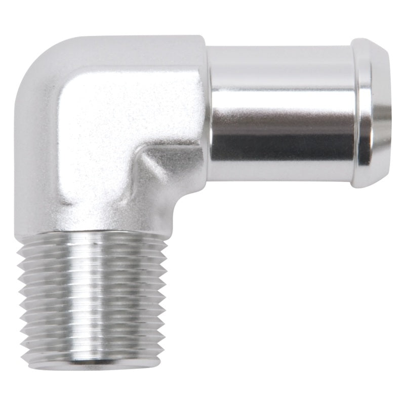 Edelbrock 8166 Hose End 90-Degree 1/2 in NPT to 3/4 in Barb Clear Anodized