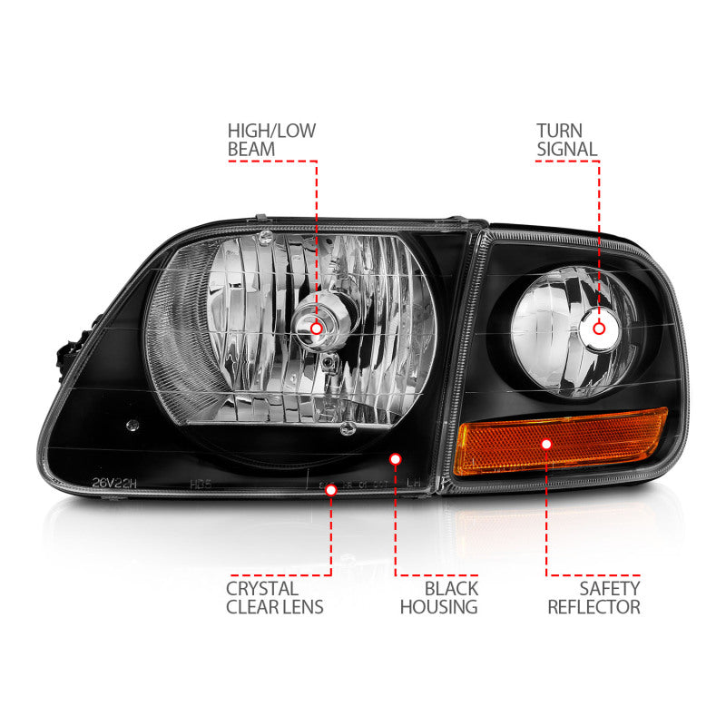 ANZO 1997-2003 Ford F-150 Crystal Headlights