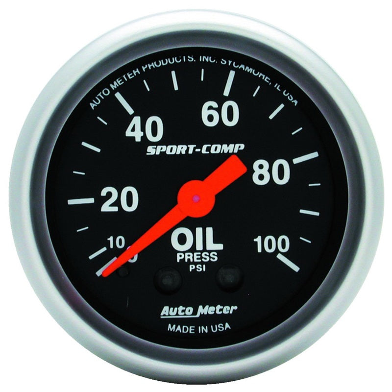AutoMeter 3321 Sport Comp 52mm Mechanical 0-100 PSI Oil Pressure Gauge