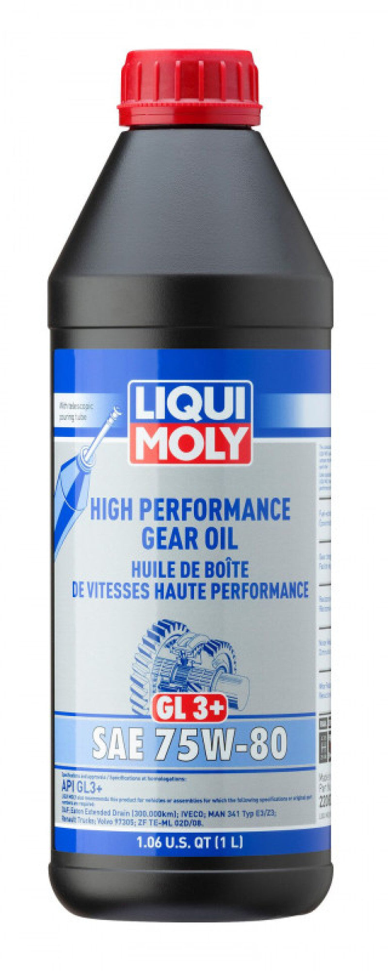 LIQUI MOLY 1L High Performance Gear Oil (GL3+) SAE 75W-80 (22080) - Pack of 6