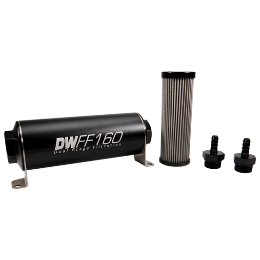 DeatschWerks Stainless Steel 5/16in 5 Micron Universal Inline Fuel Filter Housing Kit (160mm)