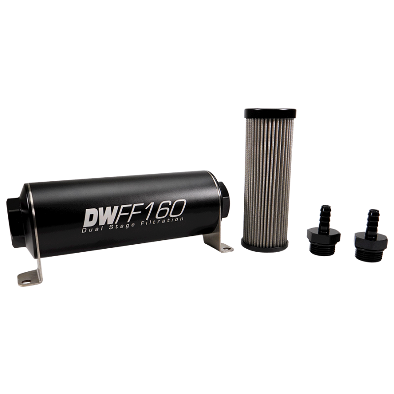 DeatschWerks Stainless Steel 5/16in 10 Micron Universal Inline Fuel Filter Housing Kit (160mm)