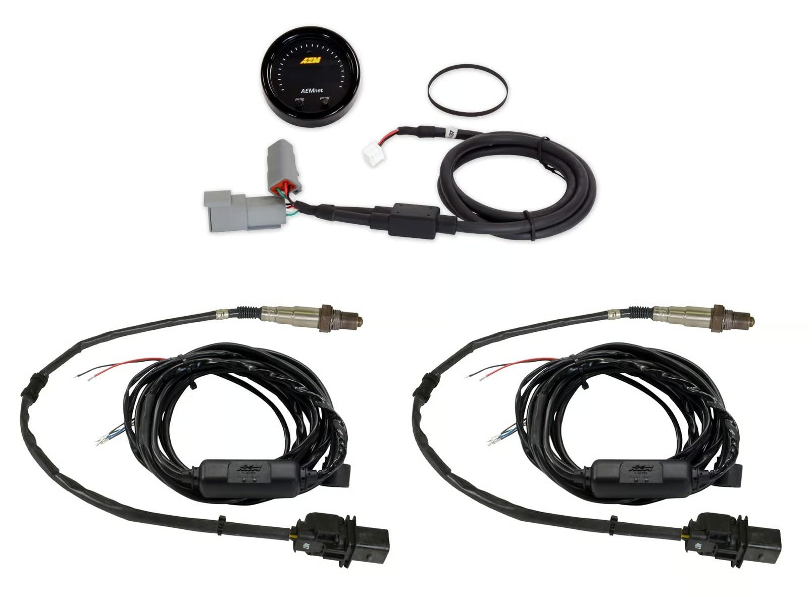 AEM VK080036 Dual Channel Wideband Kit — AEMnet CAN bus gauge with two inline wideband UEGO controllers and sensors