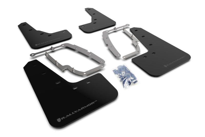Rally Armor Mud Flaps - 2017-2023 Tesla 3 - RAL UR Blk Flap/Dark Grey Logo - #MF62-UR-BLK/DGRY