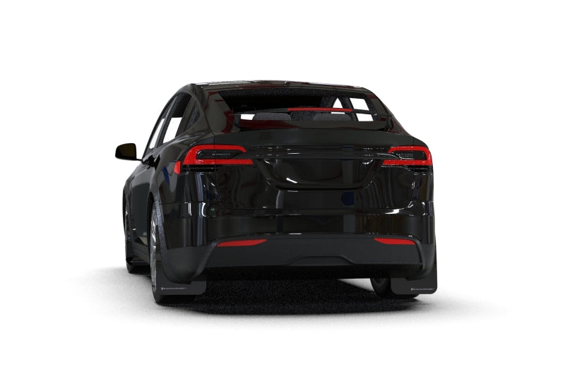 Rally Armor Mud Flaps - 2022-2025 Tesla X - RAL UR Blk Flap/Met. Blk Logo - #MF102-UR-BLK/MBK