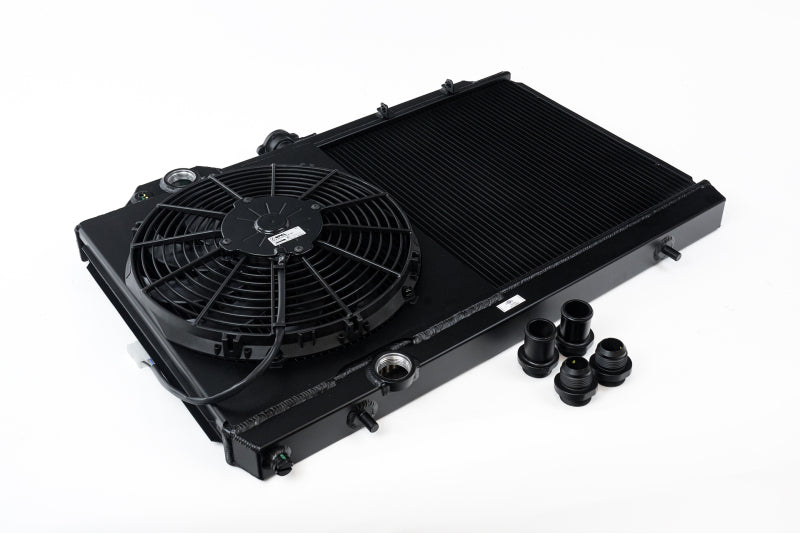 CSF 7075B Radiator w/12in Fan & Shroud/-16AN - Black for 01-07 Mitsubishi Evo 7