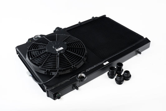 CSF 7075B Radiator with 12in Fan & Shroud/-16AN - Black for 01-07 Mitsubishi Evo 7