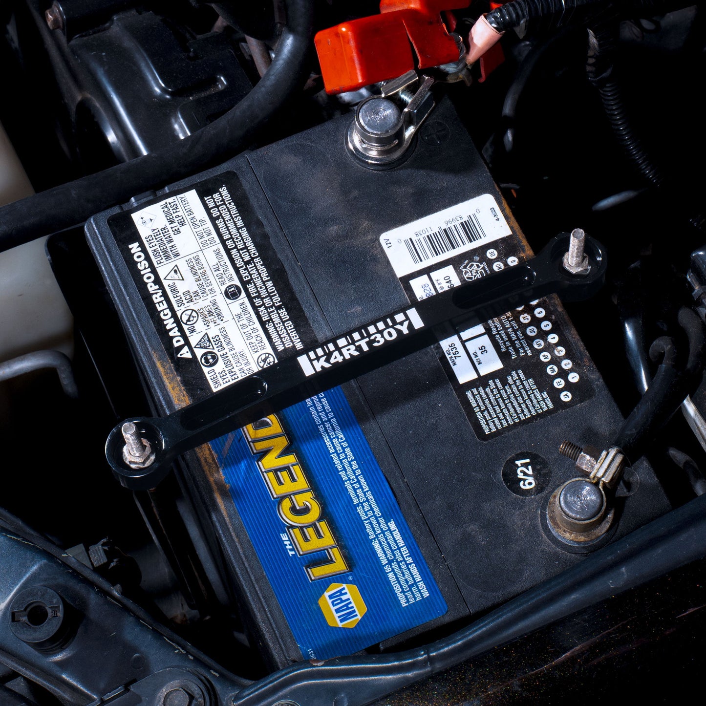 Kartboy Subaru Battery Tiedown - Black Anodized KB-100-BT