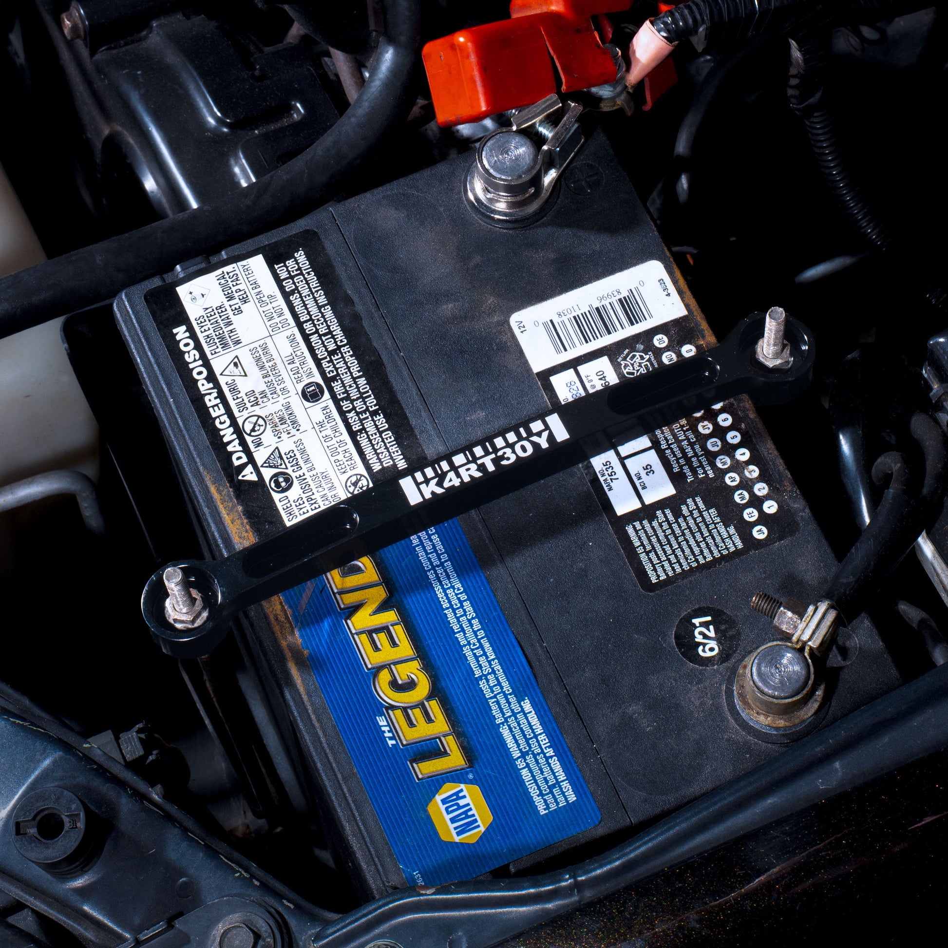 Kartboy Subaru Battery Tiedown - Black Anodized KB-100-BT