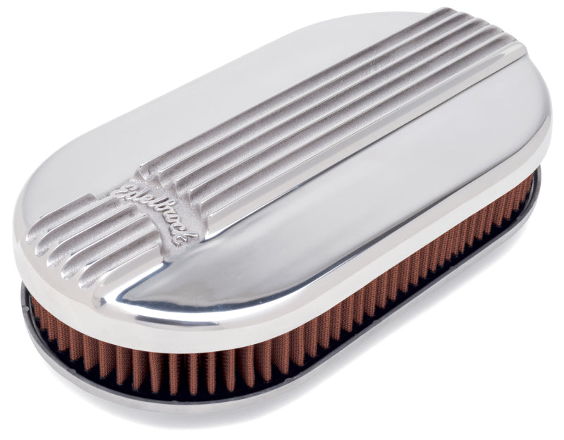 Edelbrock 4115 Air Cleaner Classic Series Oval Aluminum Top Cloth Element 17.5 in x 9.35 in x 3.9