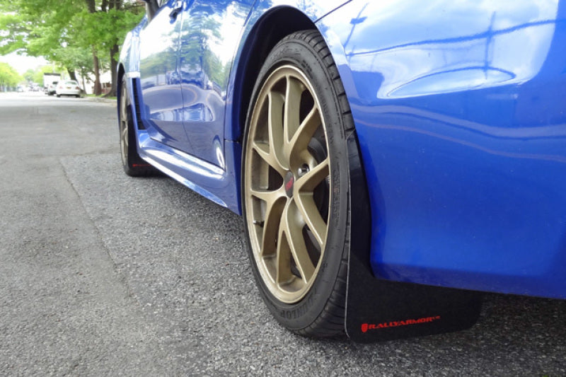 Rally Armor UR Mud Flaps - 2015-2021 Subaru WRX / WRX STI - Black/Blue Logo - #MF32-UR-BLK/LBL