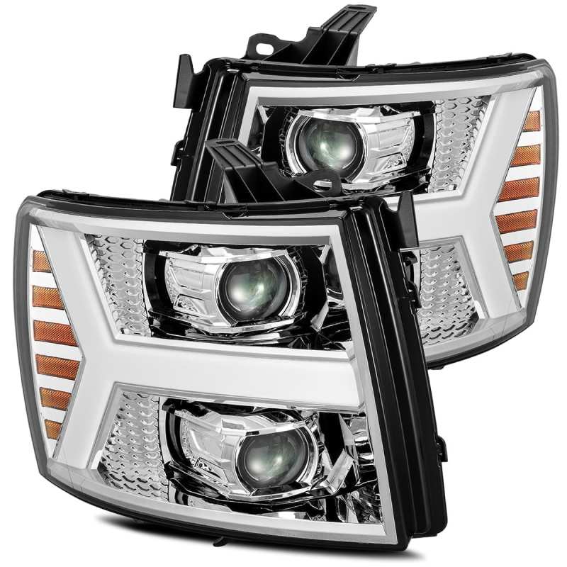 AlphaRex 880222 07-13 Chevrolet 1500 LUXX LED Projector Headlights Plank Design Chrome with Activation Light/Sequential Signal/DRL