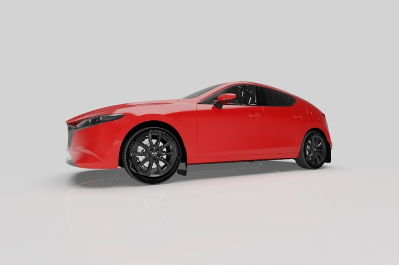 Rally Armor Mud Flaps - 2019-2025 Mazda 3 - RAL UR Blk Flap/Dark Grey Logo - #MF61-UR-BLK/DGRY
