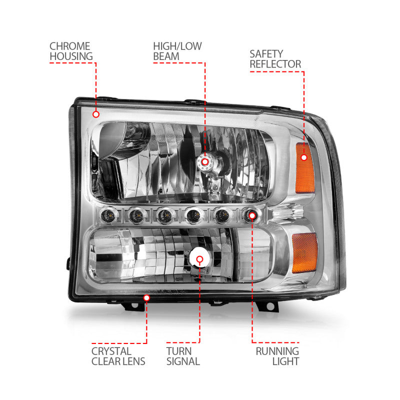 ANZO 1999-2004 Ford F-250 Super Duty Crystal Headlights