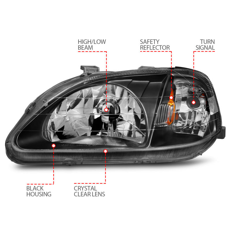 ANZO 1999-2000 Honda Civic Crystal Headlights