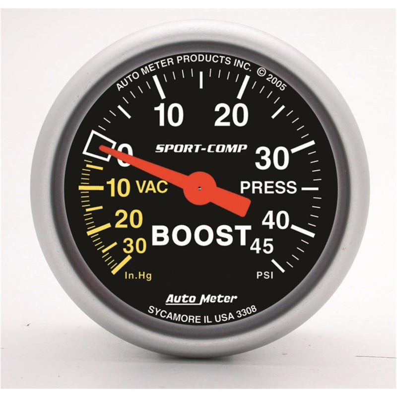 AutoMeter 3308 Sport-Comp 52mm 45 PSI Mechanical Boost Gauge
