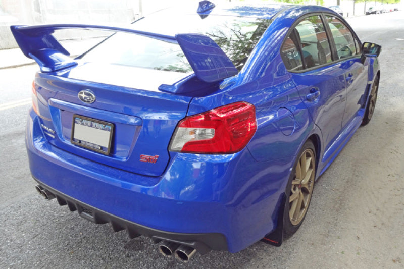 Rally Armor UR Mud Flaps - 2015-2021 Subaru WRX / WRX STI - Black/Blue Logo - #MF32-UR-BLK/LBL