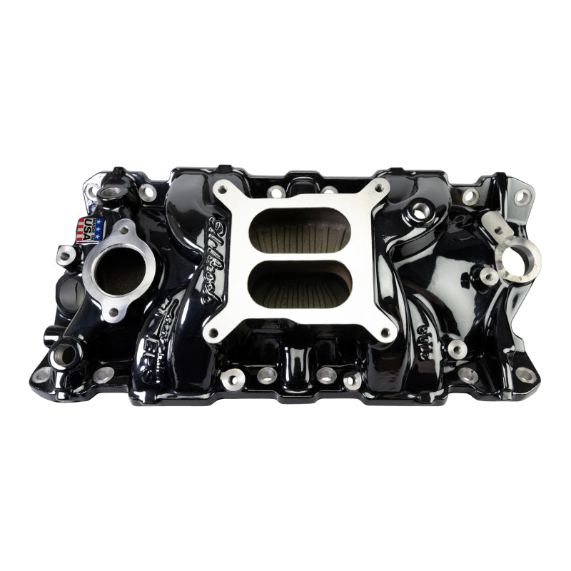 Edelbrock 2703-BP Chevrolet Small Block Performer EPS Manifold with Oil Fill Tube - Black Plasma