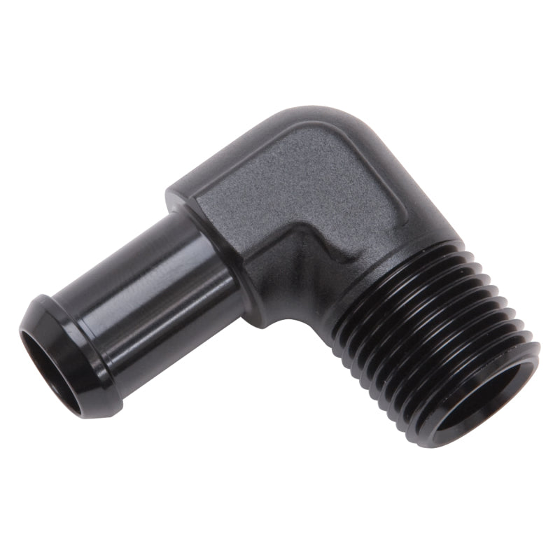 Edelbrock 8178 Hose End 90-Degree 1/2 in NPT to 5/8 in Barb Black Anodized