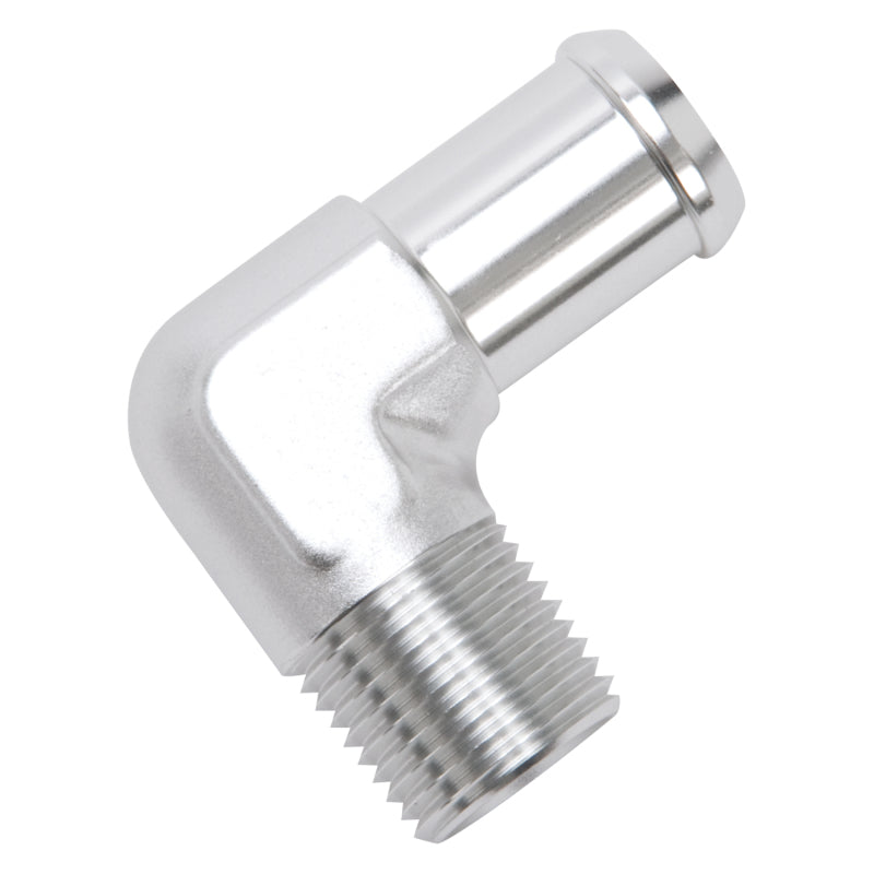 Edelbrock 8166 Hose End 90-Degree 1/2 in NPT to 3/4 in Barb Clear Anodized