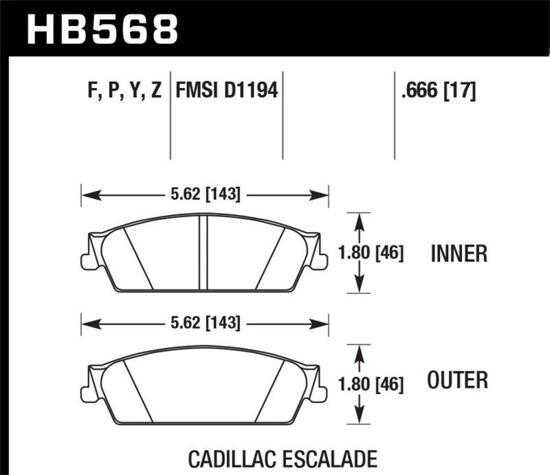 Hawk Performance HB568Y.666 LTS Light Truck and SUV Street Brake Pads