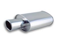 Vibrant StreetPower Turbo Oval Muffler with 4in Round Tip Angle Cut Rolled Edge