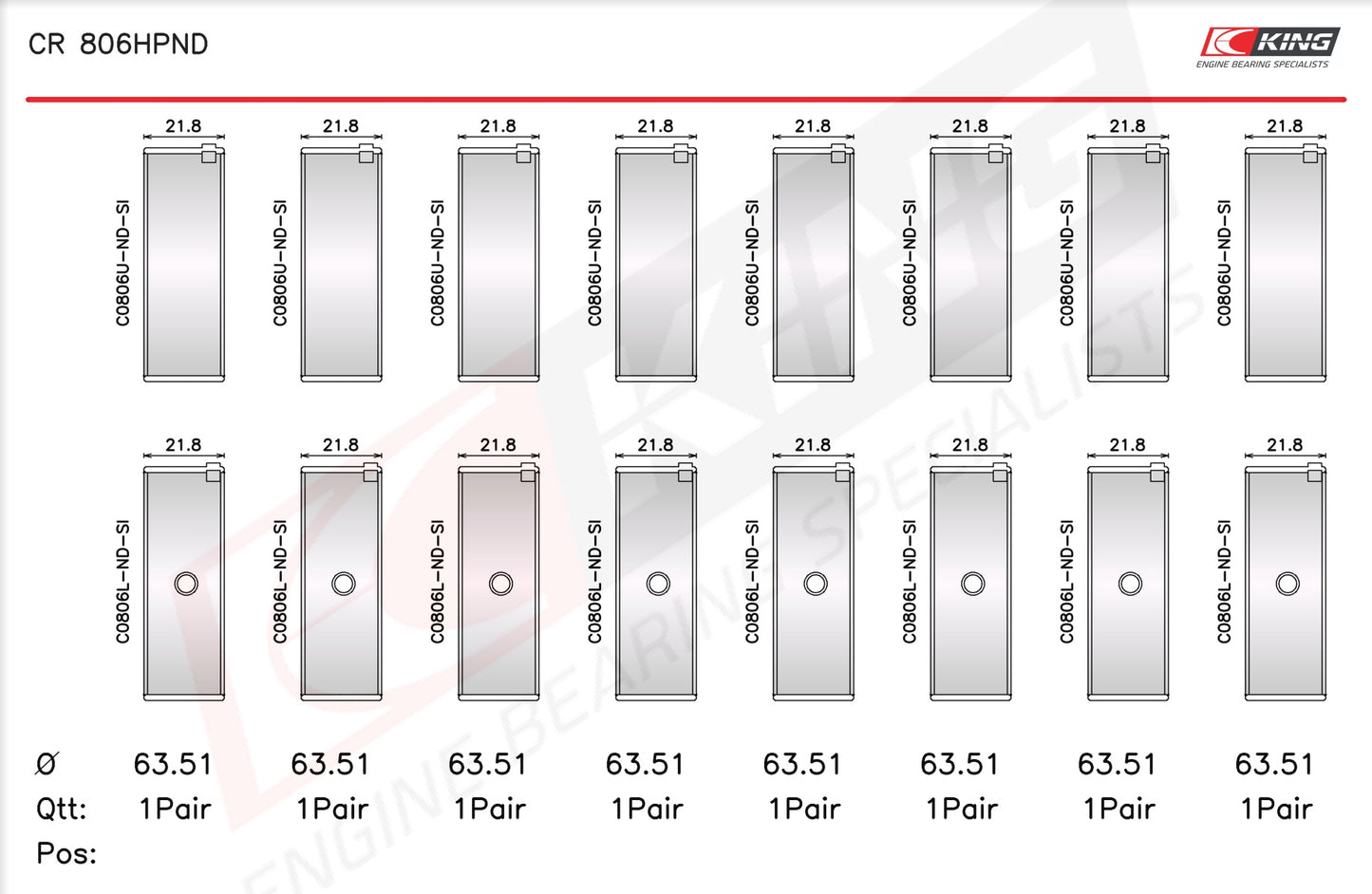 King Chrysler 361CI 383CI Racing Bi-metal Rod Bearing Set CR 806HPND 001 - Fits Dodge, Plymouth, Chrysler