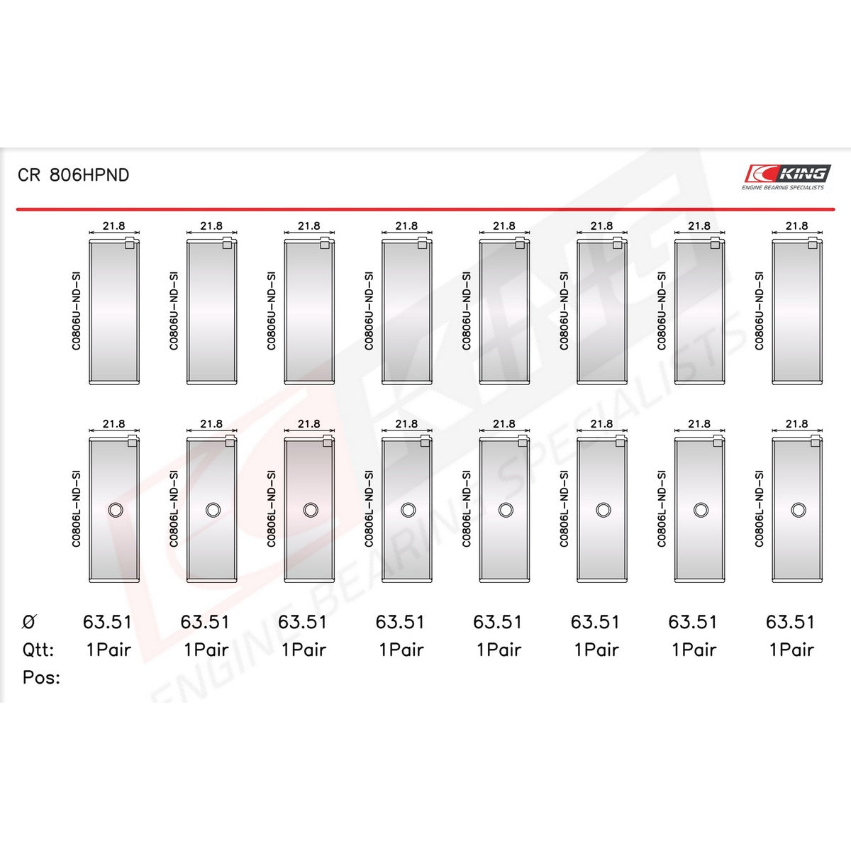 King Chrysler 361CI 383CI Racing Bi-metal Rod Bearing Set CR 806HPND 001 - Fits Dodge, Plymouth, Chrysler