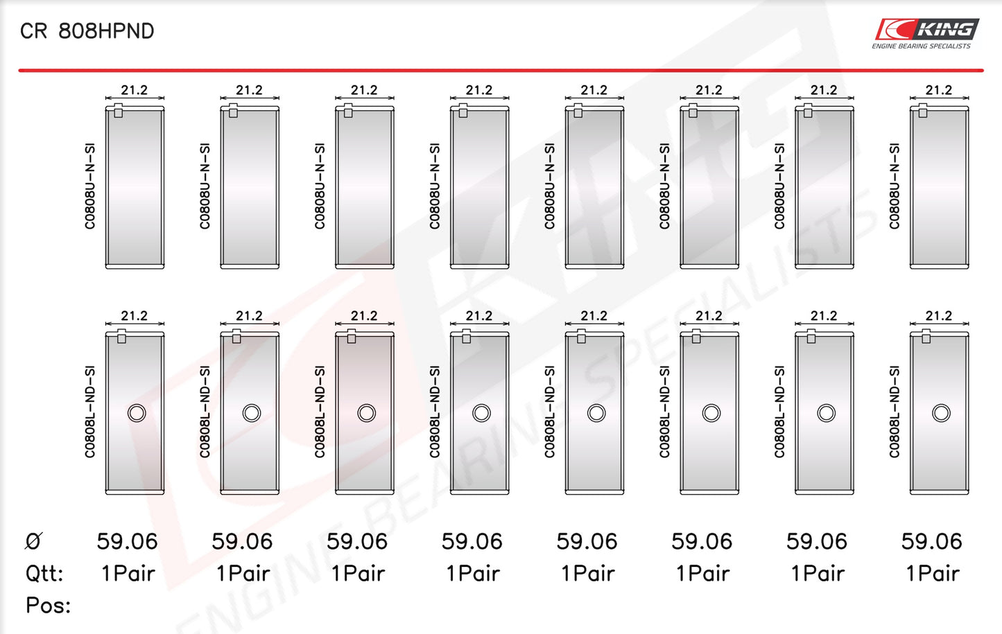 King Chevrolet BBC 369-502 GEN IV, V, VI - Narrow, Dowel Racing Connecting Rod Bearings CR 808HPND 010 - Fits Chevrolet, GMC, Pontiac