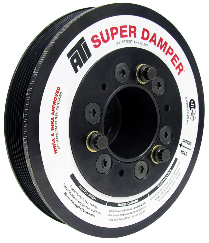 ATI Performance Products 918437 Super Damper Harmonic Balancer 7.48 in Aluminum 6 Groove 17% Overdrive for 2005-2010 Chrysler 300, Dodge Charger / Challenger / Magnum, Jeep Grand Cherokee SRT8 (6.1L Hemi Non-VVT)