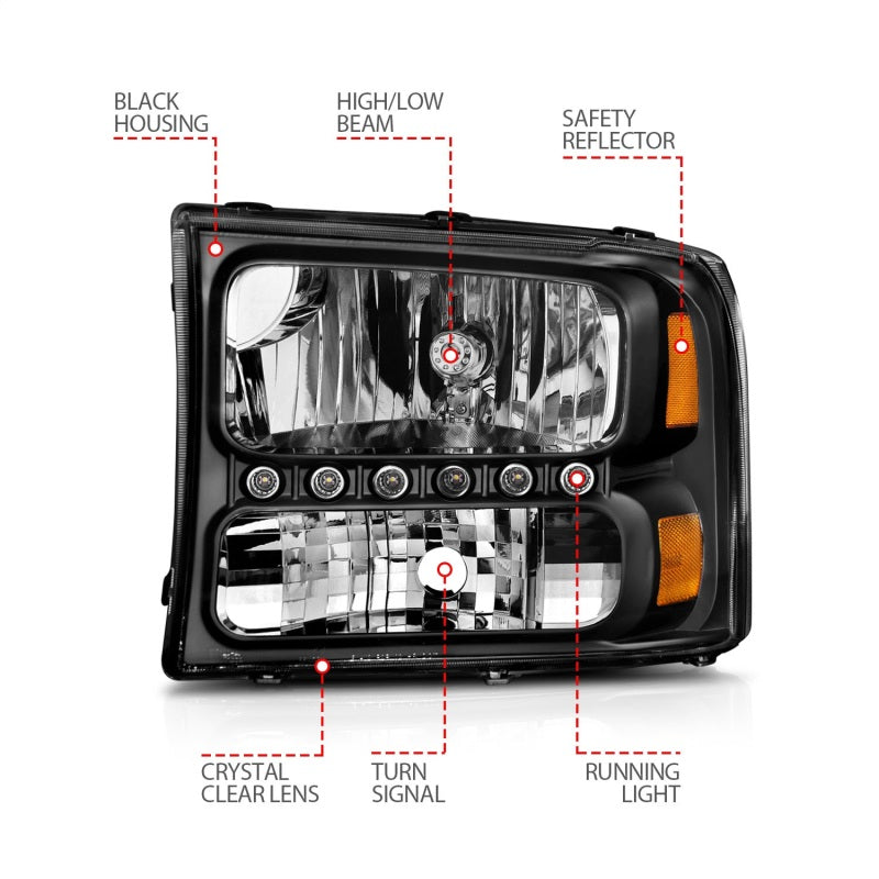 ANZO 1999-2004 Ford F-250 Super Duty Crystal Headlights