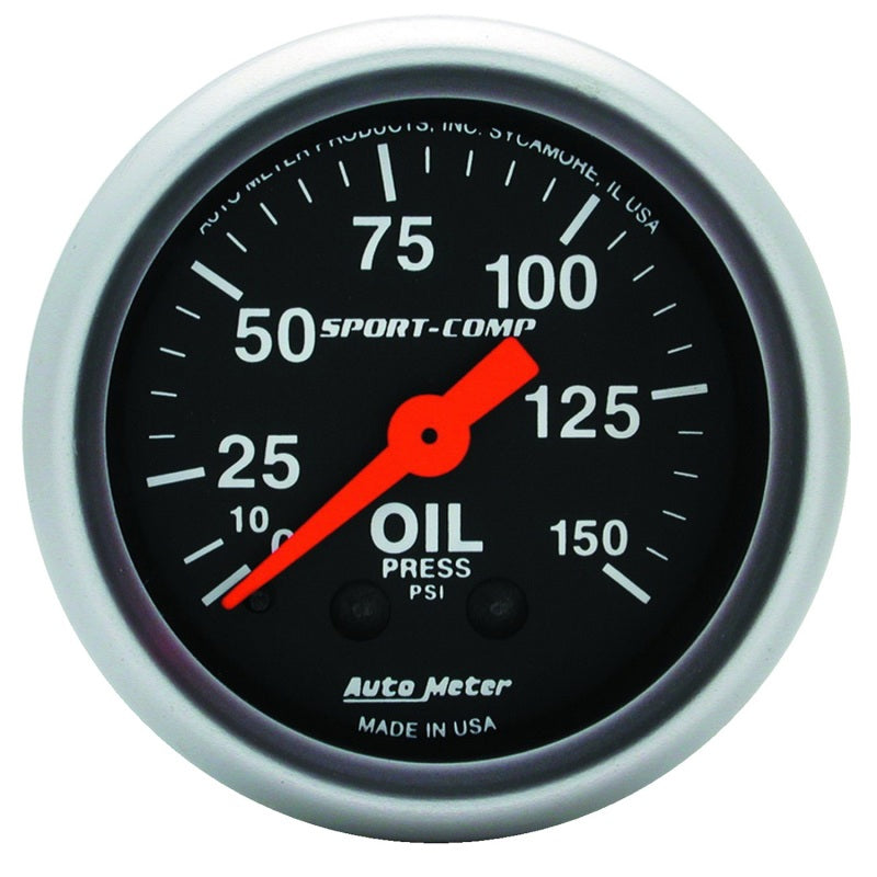 AutoMeter 3323 Sport Comp 52mm Mechanical 0-150 PSI Oil Pressure Gauge