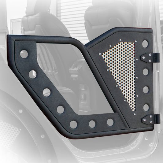 DV8 Offroad Jeep 18+ Wrangler JL / 20+ Gladiator JT Rear Rock Doors w/ Perforated Aluminum Mesh - #RDJL-01R