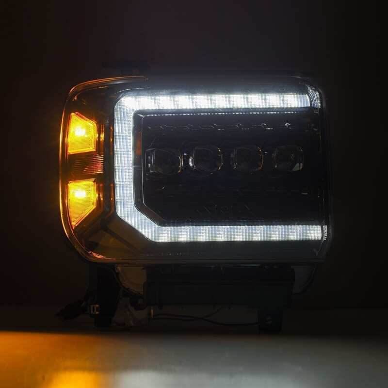 AlphaRex 880616 14-18 GMC Sierra NOVA LED Projector Headlights Plank Style Alpha Black w/Activation Light/Sequential Signal/DRL