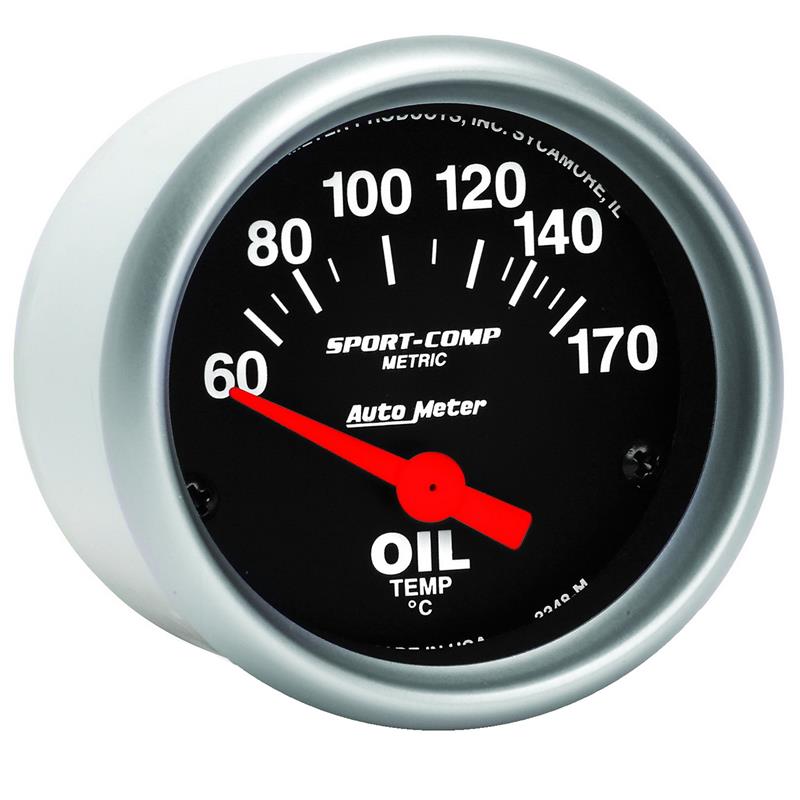 AutoMeter 3348-M Sport-Comp 52mm 60-170 Degrees C Short Sweep Electric Oil Temperature Gauge