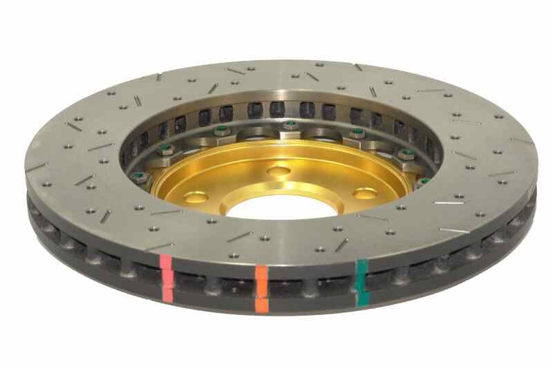 DBA 05-10 Ford Mustang GT / 11-13 V6 Front Drilled & Slotted 5000 Series 2 Piece Rotor w/ Gold Hat