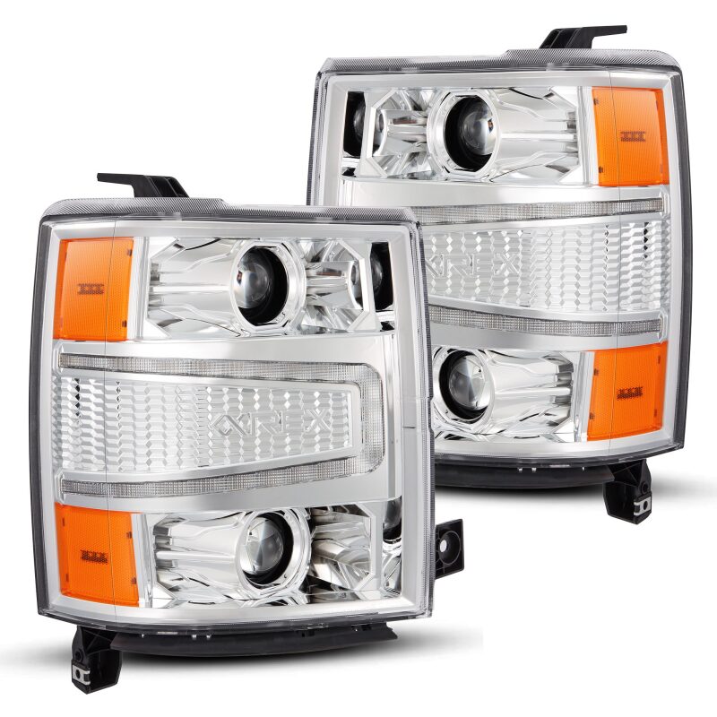 AlphaRex 880243 04-15 Chevrolet 1500 HD LUXX LED Projector Headlights Chrome with Sequential Activation Light / Sequential Signal