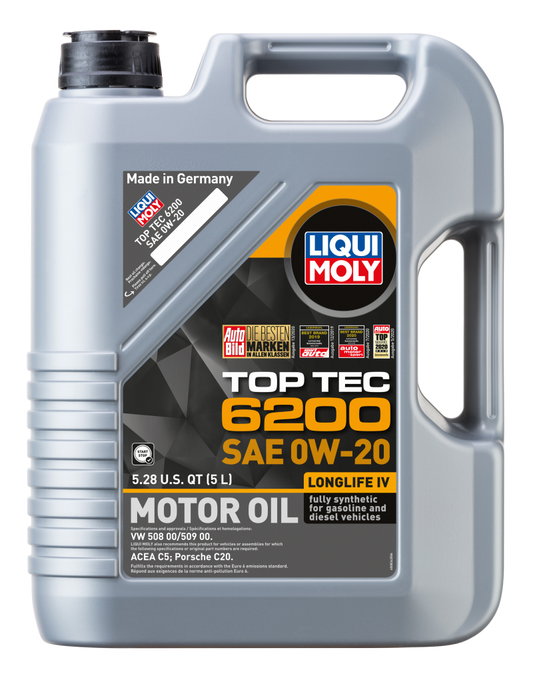 LIQUI MOLY 5L Top Tec 6200 Motor Oil SAE 0W-20 (20238) - Pack of 4