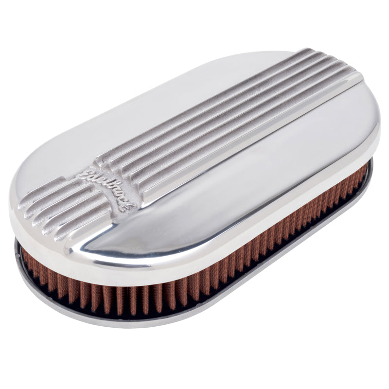 Edelbrock 4115 Air Cleaner Classic Series Oval Aluminum Top Cloth Element 17.5 in x 9.35 in x 3.9