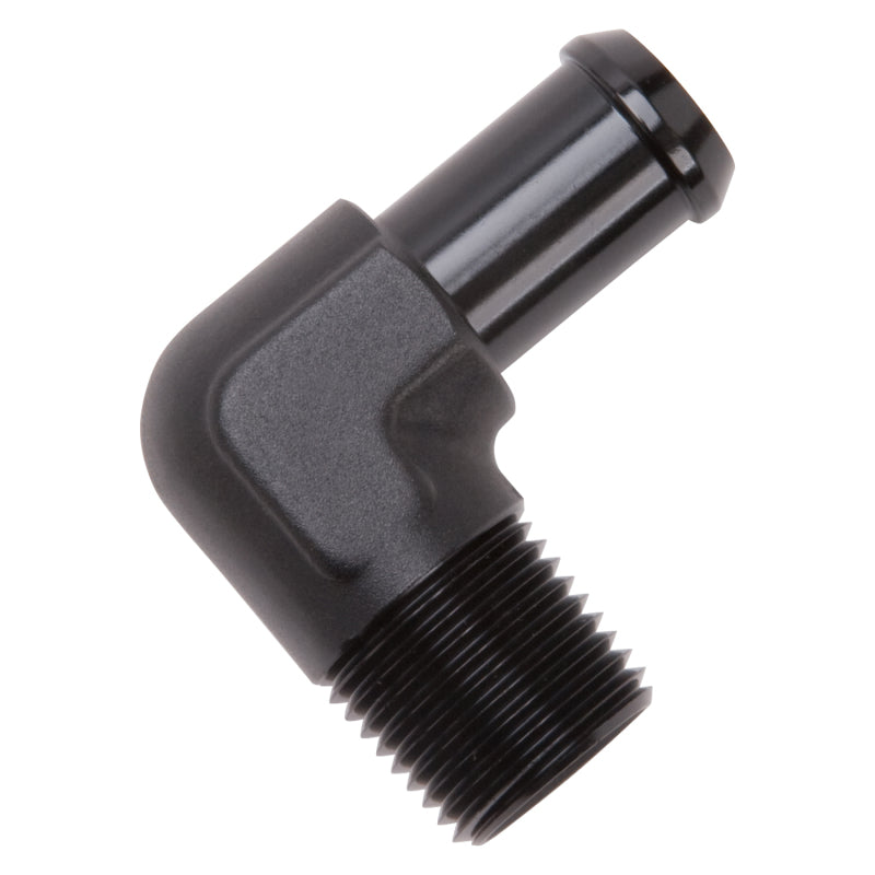 Edelbrock 8178 Hose End 90-Degree 1/2 in NPT to 5/8 in Barb Black Anodized