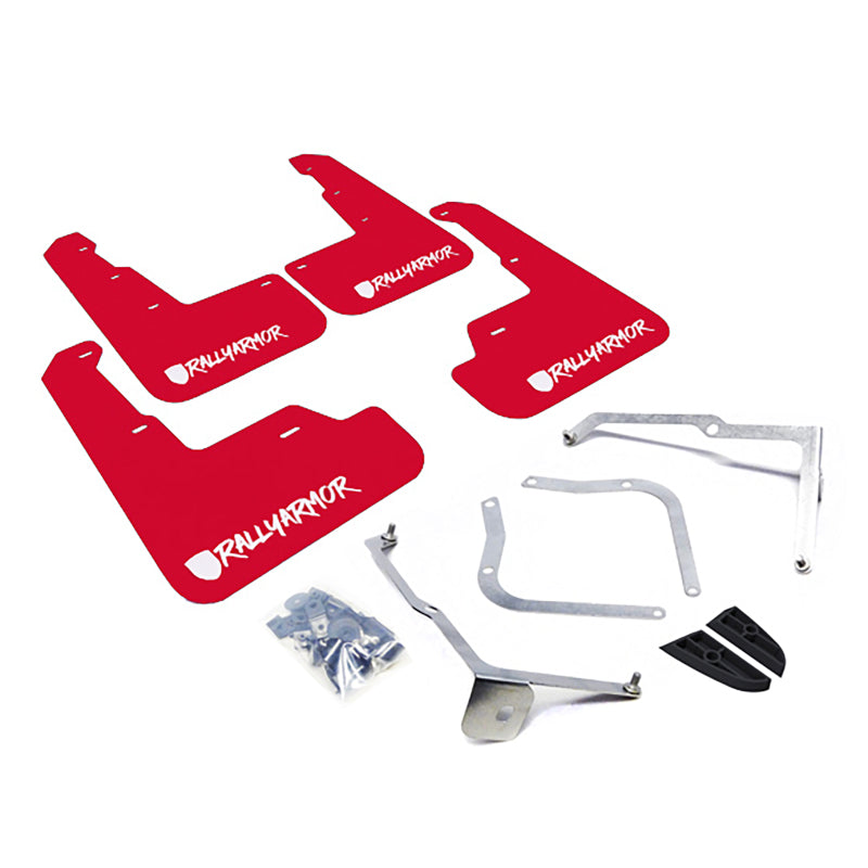 Rally Armor UR Mud Flaps - 2015-2021 Subaru WRX / WRX STI - Red/White Logo - #MF32-UR-RD/WH-X